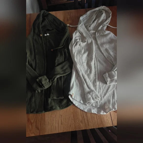 Tentree Womens Small Oatmeal, Green Waffle Open Hooded Cardigan Sweaters 2 - Picture 2 of 2